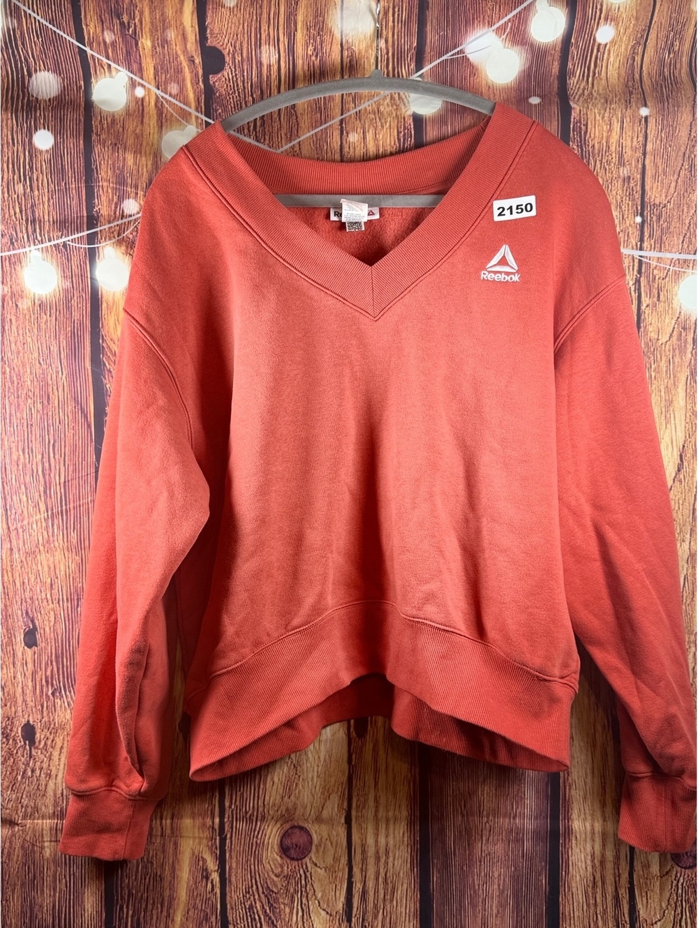 Reebok V Neck Sweatshirt Burnt Orange Men's XL
